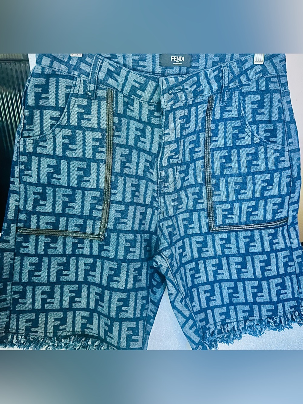 Fendi Blue FF Logo Denim Shorts